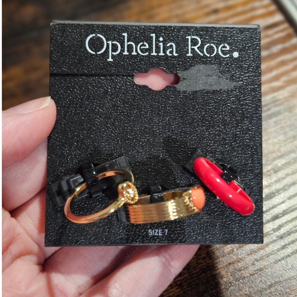 Ophelia Roe Vibrant Hues Ring Set Size 7 Gold Red Orange Deadstock NWT